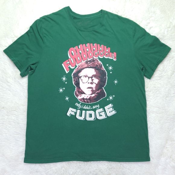 Christmas Story Fudge Men's XL Shirt Graphic Green Short Sleeve Tee - Picture 1 of 6